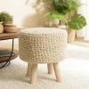 Petit tabouret rond laine tressée et bois TIM