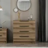 Petite commode moderne 4 tiroirs effet bois de noyer BYRON