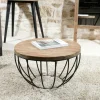 Petite table basse ronde teck recyclé structure filaire noire SWING