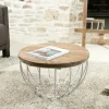 Petite table basse ronde teck recyclé structure filaire blanche SWING