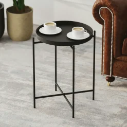 Petite table d'appoint blanche - structure ronde, métal SFAX