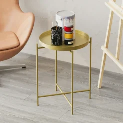 Petite table d'appoint dorée - structure ronde, métal SFAX