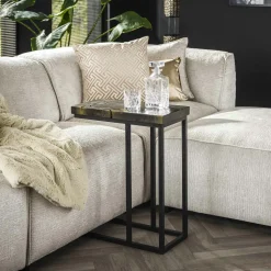 Petite table d'appoint en teck recyclé gris et or NOVA