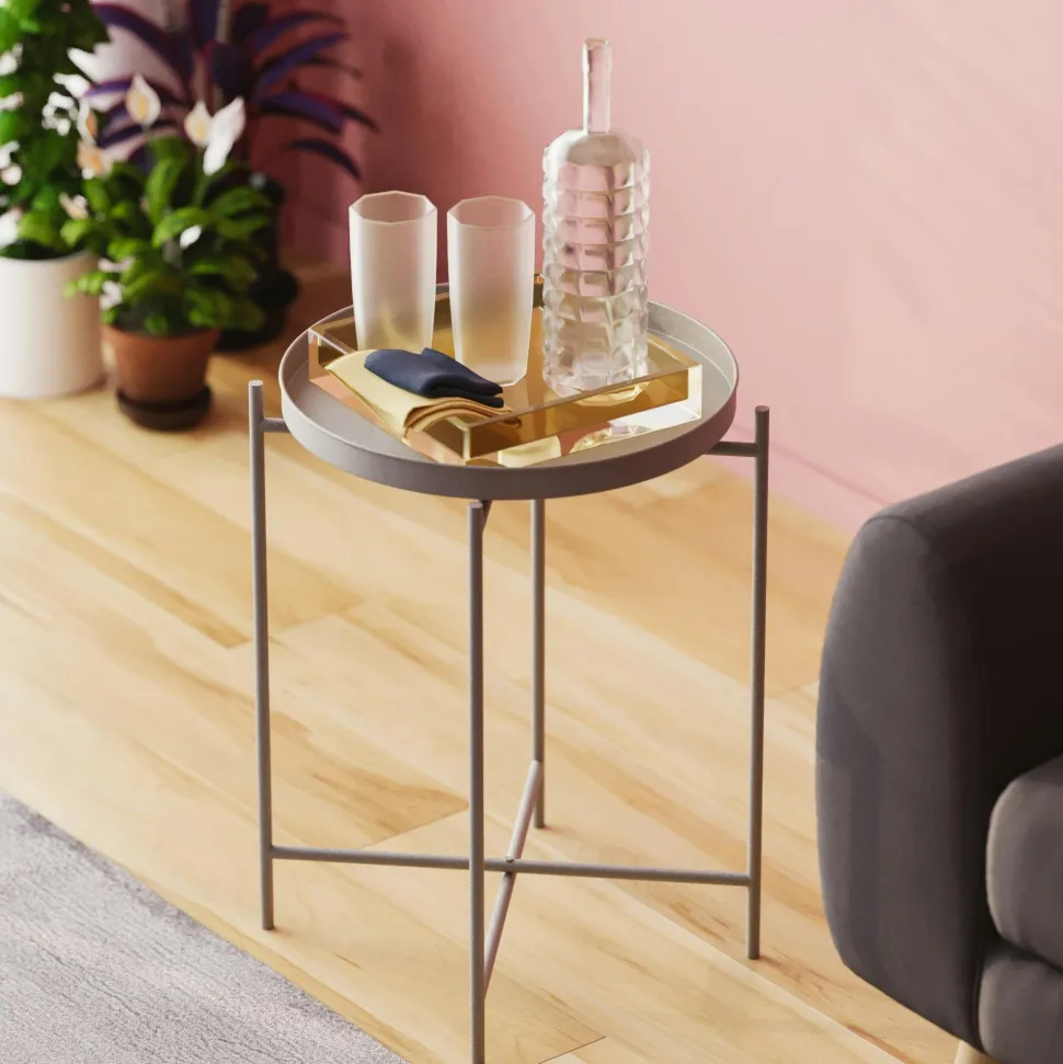 Petite table d'appoint grise - structure ronde, métal SFAX