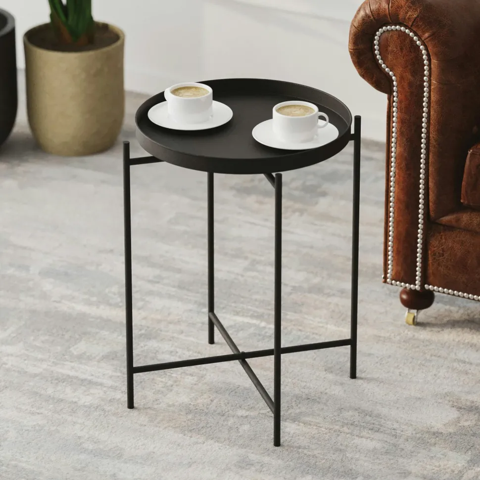 Petite table d'appoint grise - structure ronde, métal SFAX