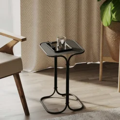 Petite table d'appoint noire carrée - finition mate JENA