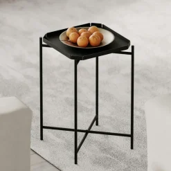 Petite table d’appoint noire carrée, pieds croisés SFAX
