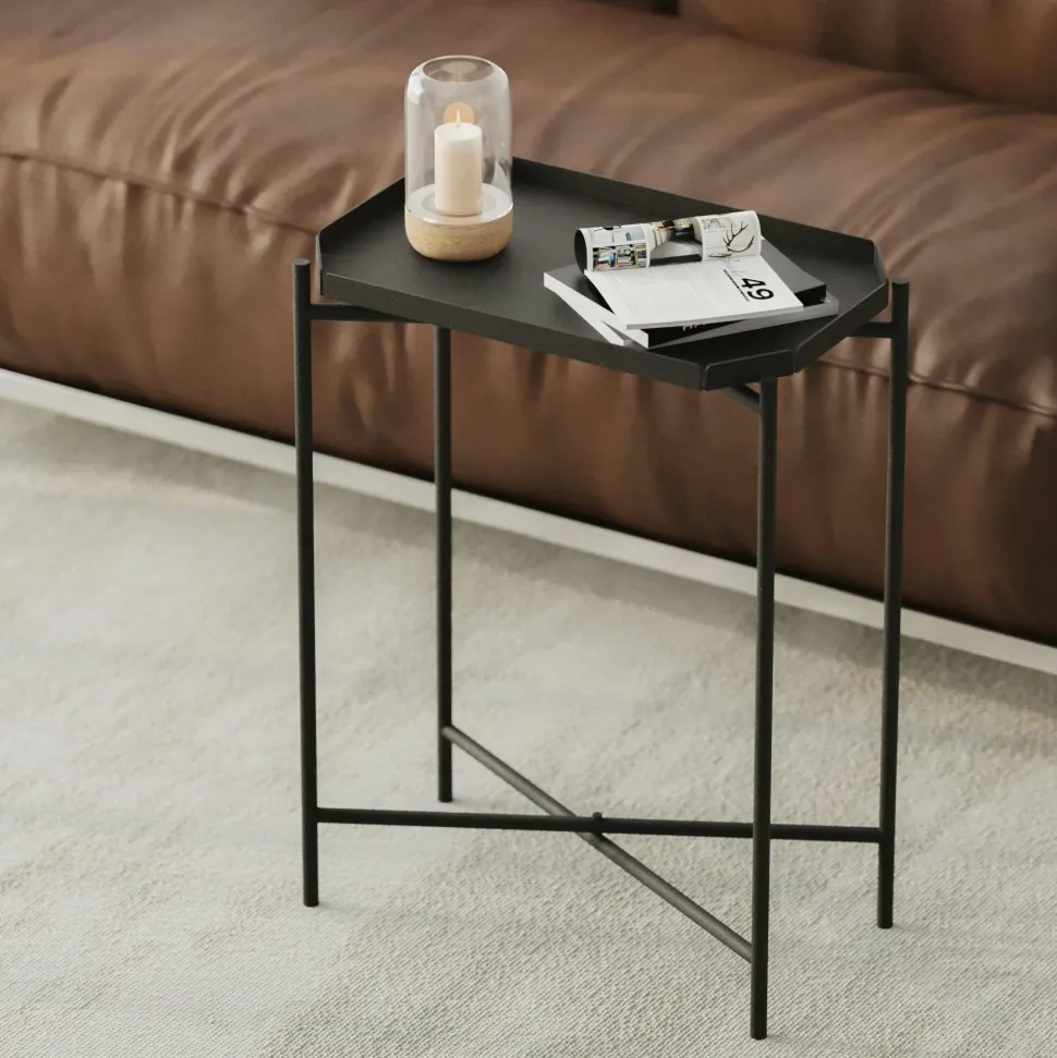 Petite table d’appoint noire - structure ronde, métal SFAX