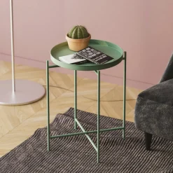 Petite table d'appoint verte - structure ronde, métal SFAX