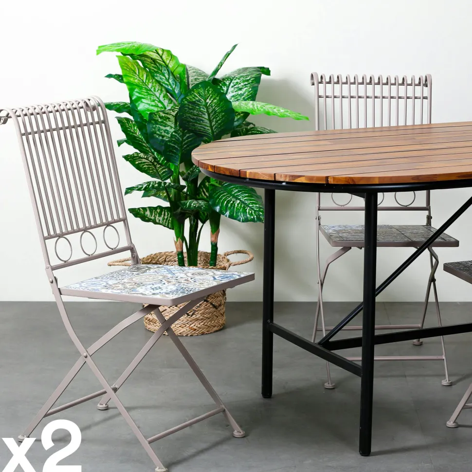 Petite table de jardin carreaux de ciment bleu et taupe 58 cm GRENADE