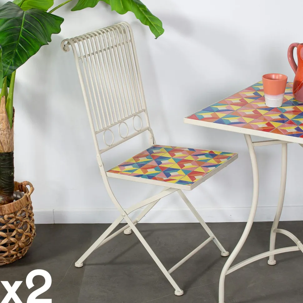 Petite table de jardin carreaux de ciment bleu et taupe 58 cm GRENADE