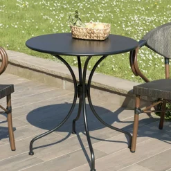 Petite table de jardin métal noir forme ronde D70 cm GIJON