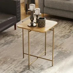 Petite table en bois carrée - structure métal doré JENA