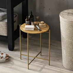 Petite table en bois ronde - structure métal doré JENA
