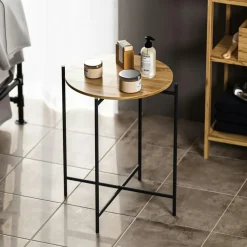 Petite table en bois ronde - structure métal noir JENA