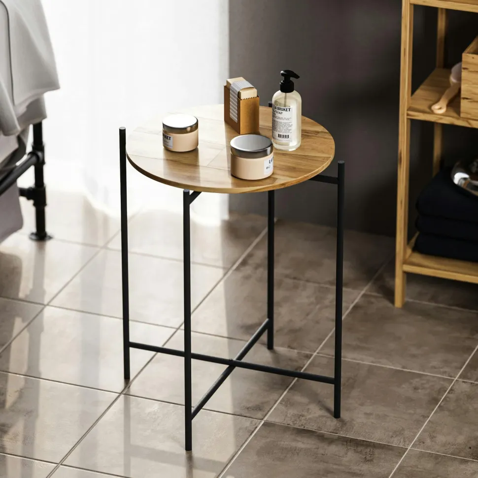 Petite table en bois ronde - structure métal noir JENA