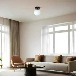 Plafonnier design métal doré 2 globes verre dépoli SIERRE