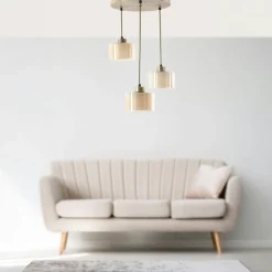 Plafonnier design métal doré 2 globes verre dépoli SIERRE