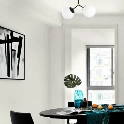 Plafonnier design métal noir 2 globes verre dépoli SIERRE