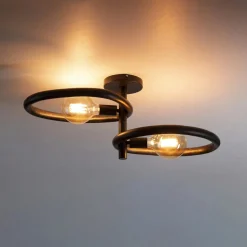 Plafonnier métal noir 2 ampoules, forme galet TRIBECA