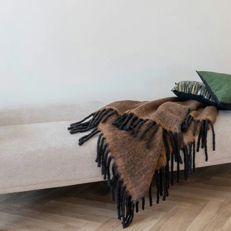 Plaid canapé marron - franges noires, 130x170 cm FALLON