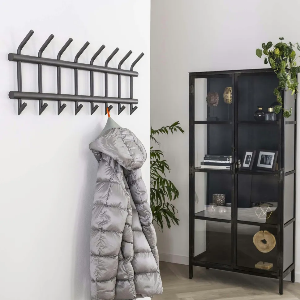 Portemanteau mural 8 double crochets acier laqué anthracite mat RALF