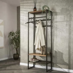 Portemanteau mural en bois d'acacia 6 patères + 1 tringle TRIBECA