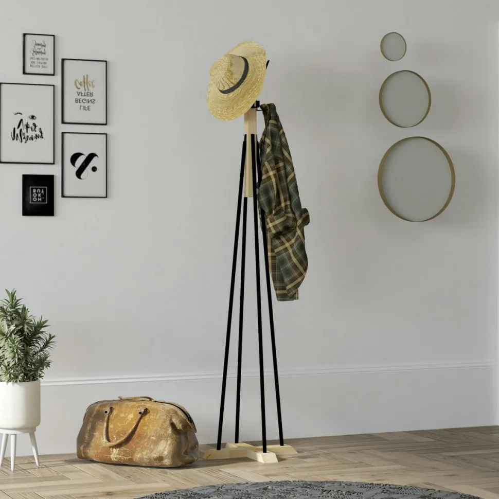 Portemanteau sur pied design moderne à 4 patères JENA