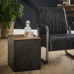 Porte-plante bois et métal patiné style industriel SHEFFIELD