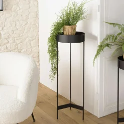 Porte-plante rond bois noir et métal 90 cm CORUMBA