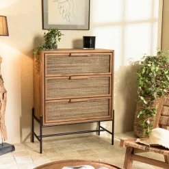 Porte-plante rond bois noir et métal 90 cm CORUMBA