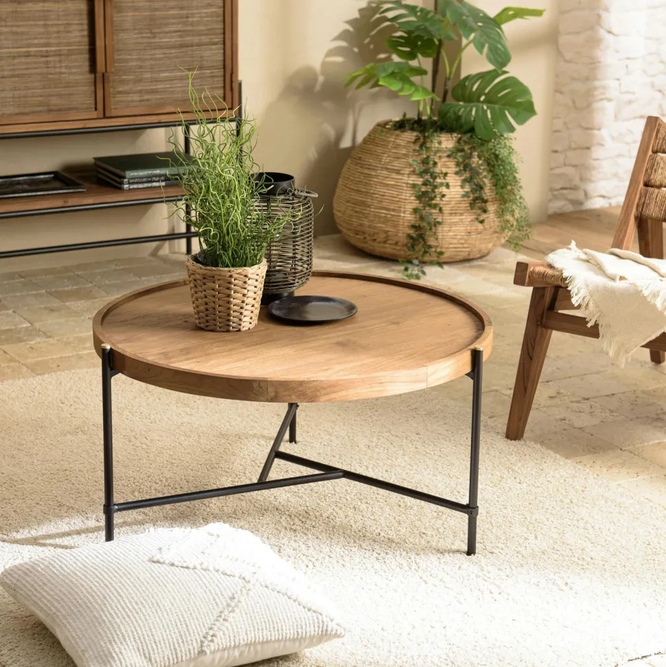 Porte-plante rond bois noir et métal 90 cm CORUMBA