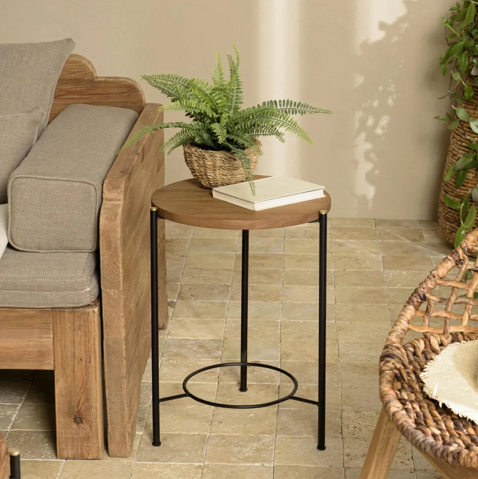 Porte-plante rond bois noir et métal 90 cm CORUMBA