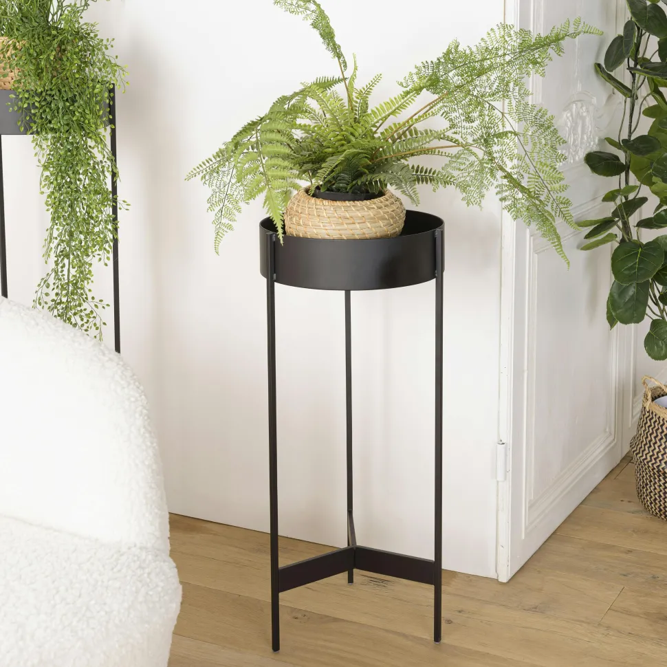 Porte-plante rond bois noir et métal 70 cm CORUMBA