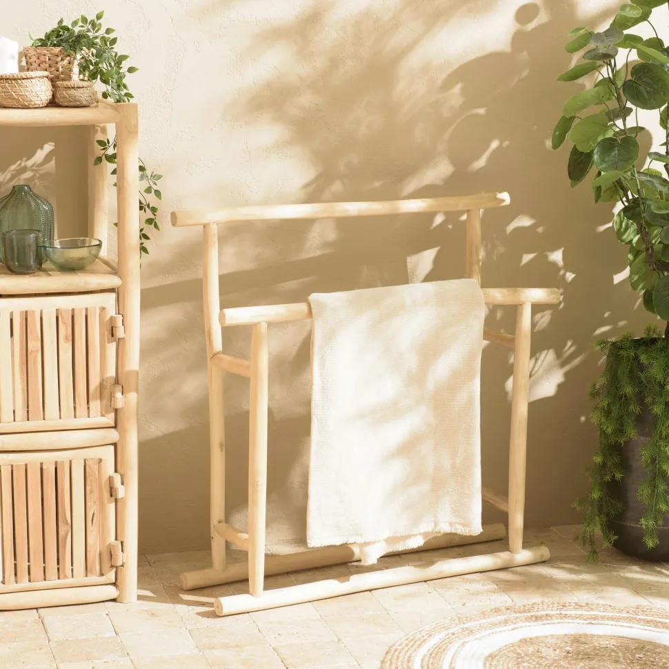 Porte-serviette sur pieds 2 rondins teck naturel MANAK