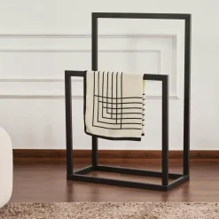 Porte-serviettes sur pied - 2 barres noires, style design SFAX
