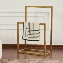 Porte-serviettes sur pied - 2 barres dorées, style design SFAX