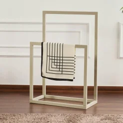 Porte-serviettes sur pied - 2 barres taupe, style design SFAX
