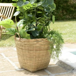 Pot de fleurs rond bambou et béton D60 cm avec anses HERCULE