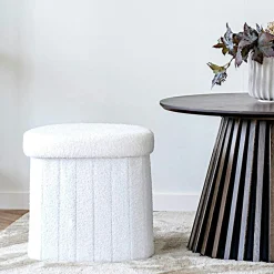 Pouf blanc avec rangement, forme organique triangle BRUGES