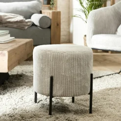 Pouf carré en velours côtelé gris perle TIM