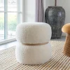 Pouf de salon blanc effet fourrure avec cerclage bois BRUGES