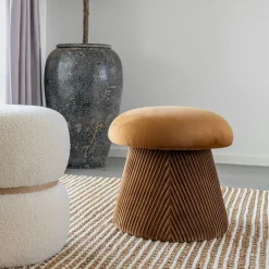 Pouf design forme champignon, couleur moutarde BRUGES