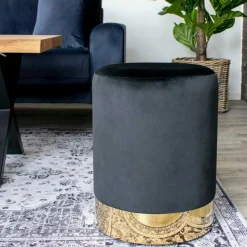 Pouf en velours rose sur base dorée BRUGES