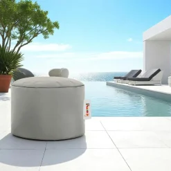 Pouf extérieur imperméable gris - forme ronde ARTA