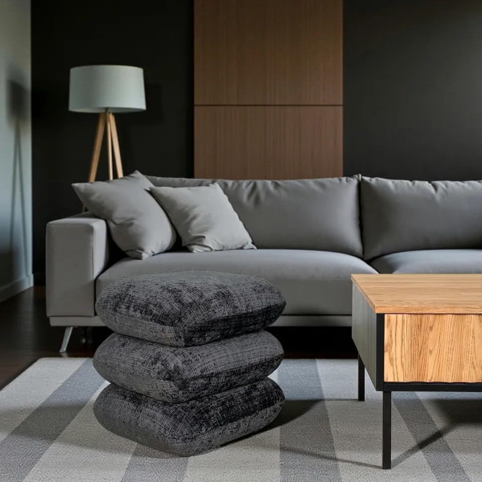 Pouf pivotant bleu nuit effet coussins empilés IENA