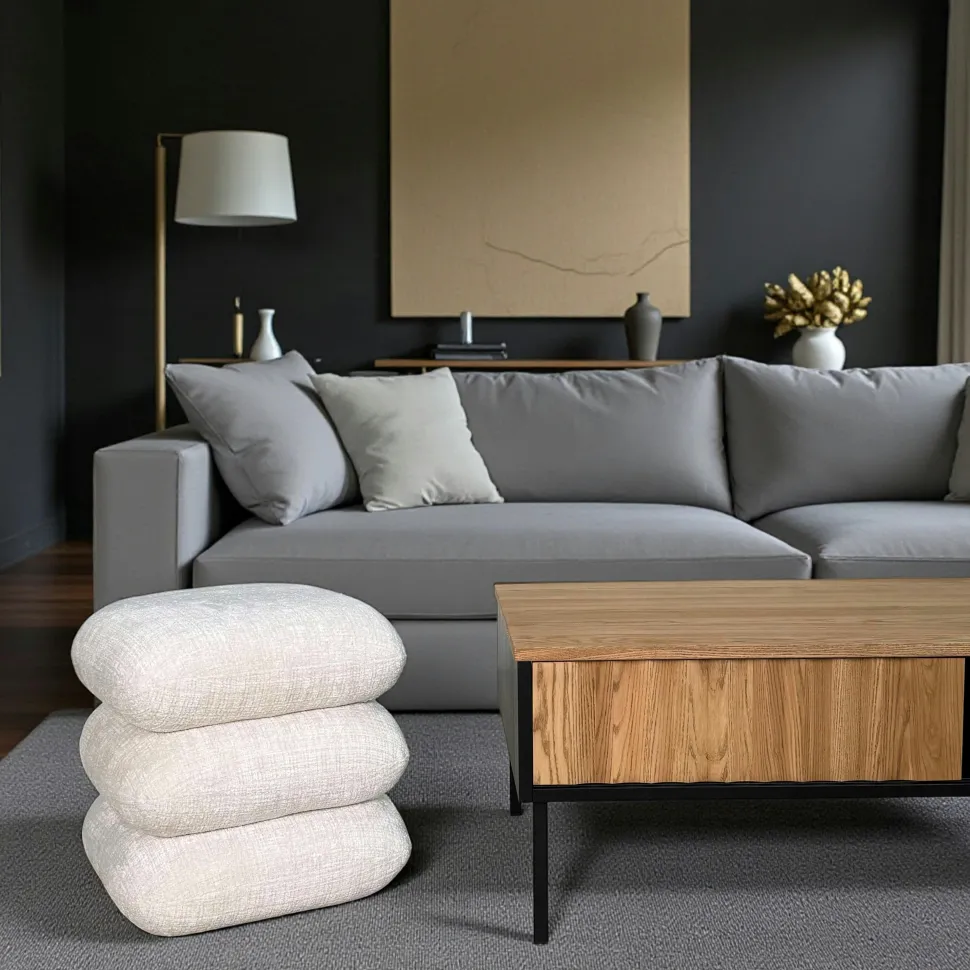 Pouf pivotant écru effet coussins empilés IENA