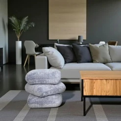 Pouf pivotant gris bleu effet coussins empilés IENA