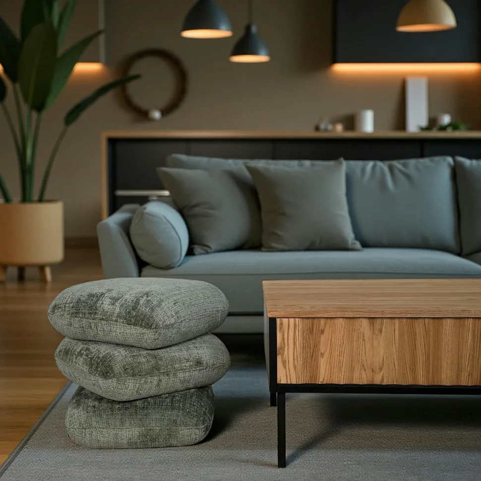 Pouf pivotant gris foncé effet coussins empilés IENA
