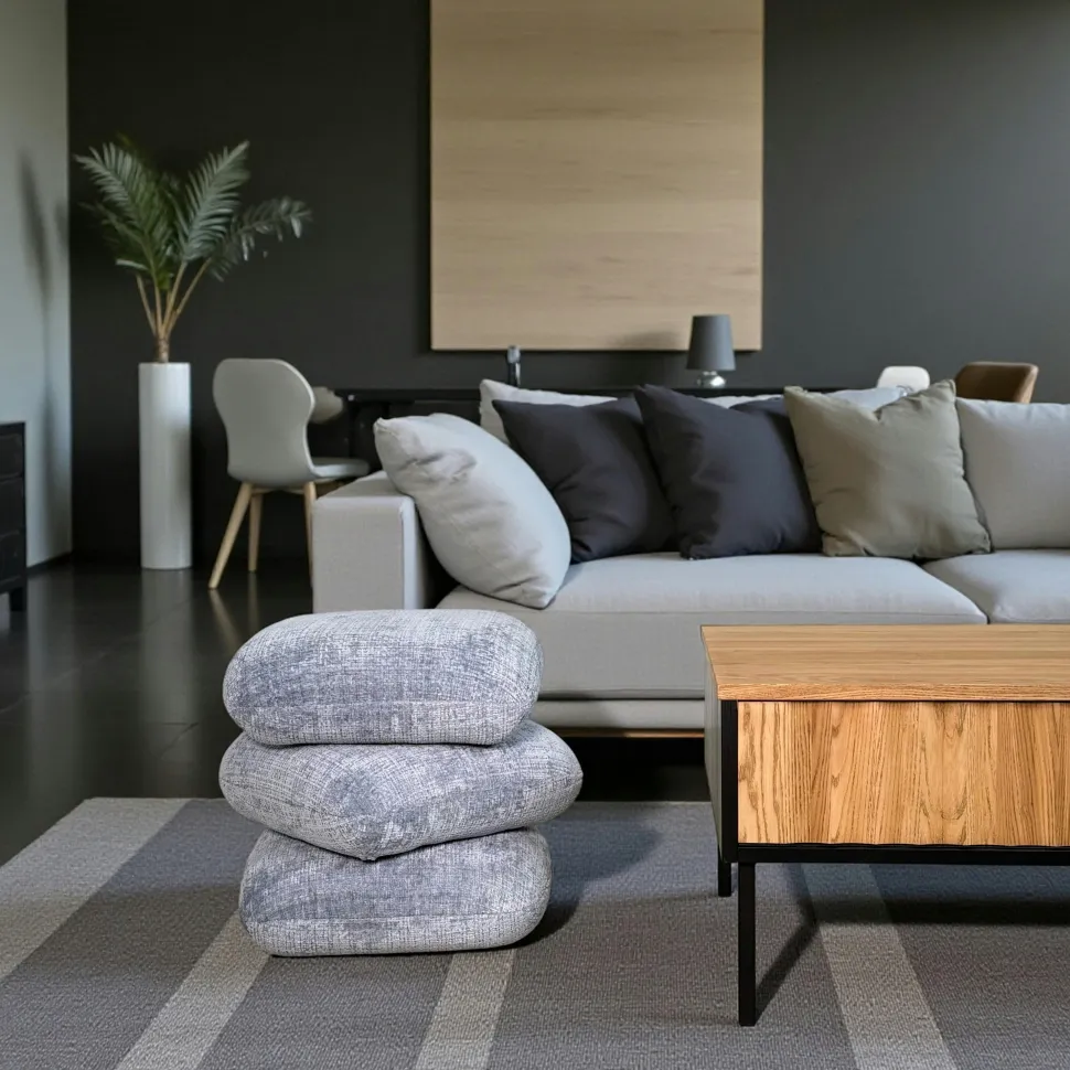 Pouf pivotant gris foncé effet coussins empilés IENA